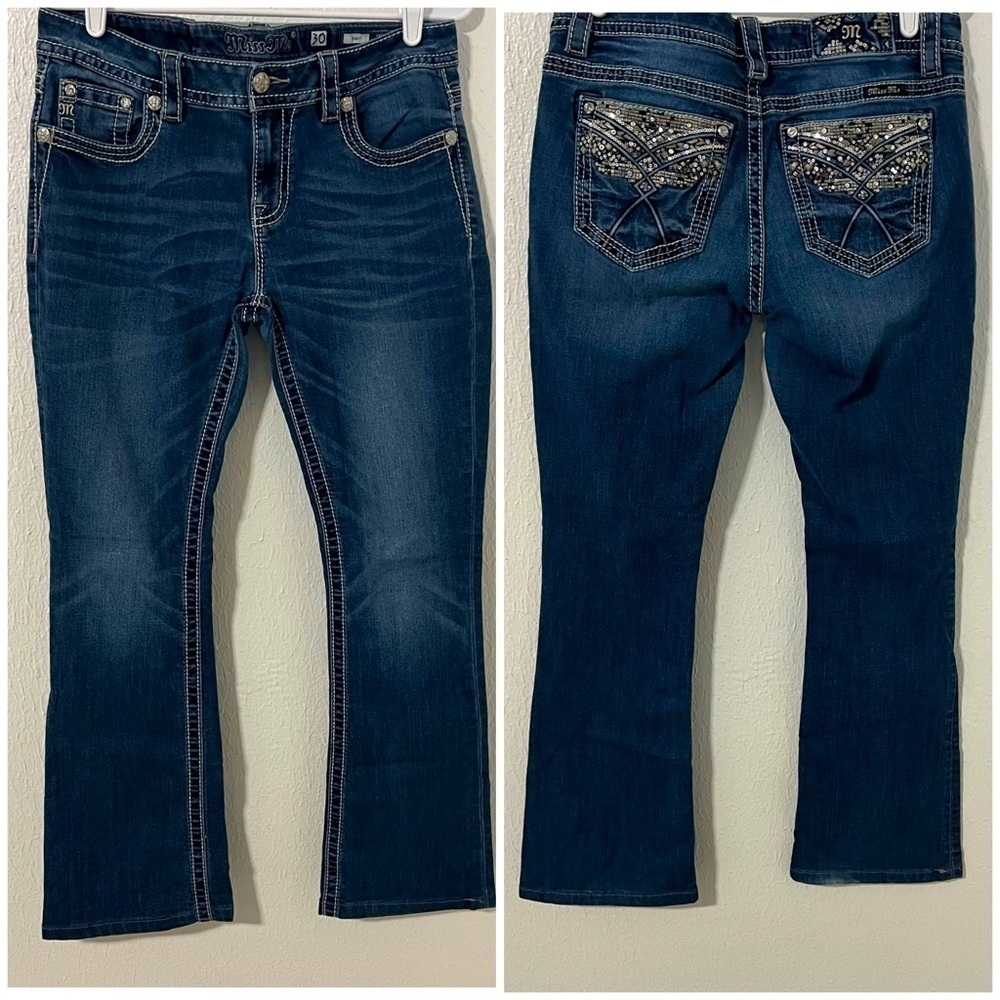 MISS ME Women’s Embellished Back Pockets Dark Wash Boot Cut Jeans 30 x 34 EUC